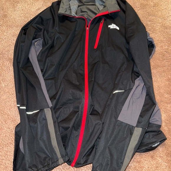 The North Face Men's Black and Gray Windbreaker with Red Trim - Picture 1 of 3